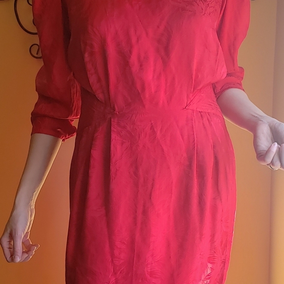 Argenti Vintage Red Silk Dress, Sz 12 - Picture 9 of 12